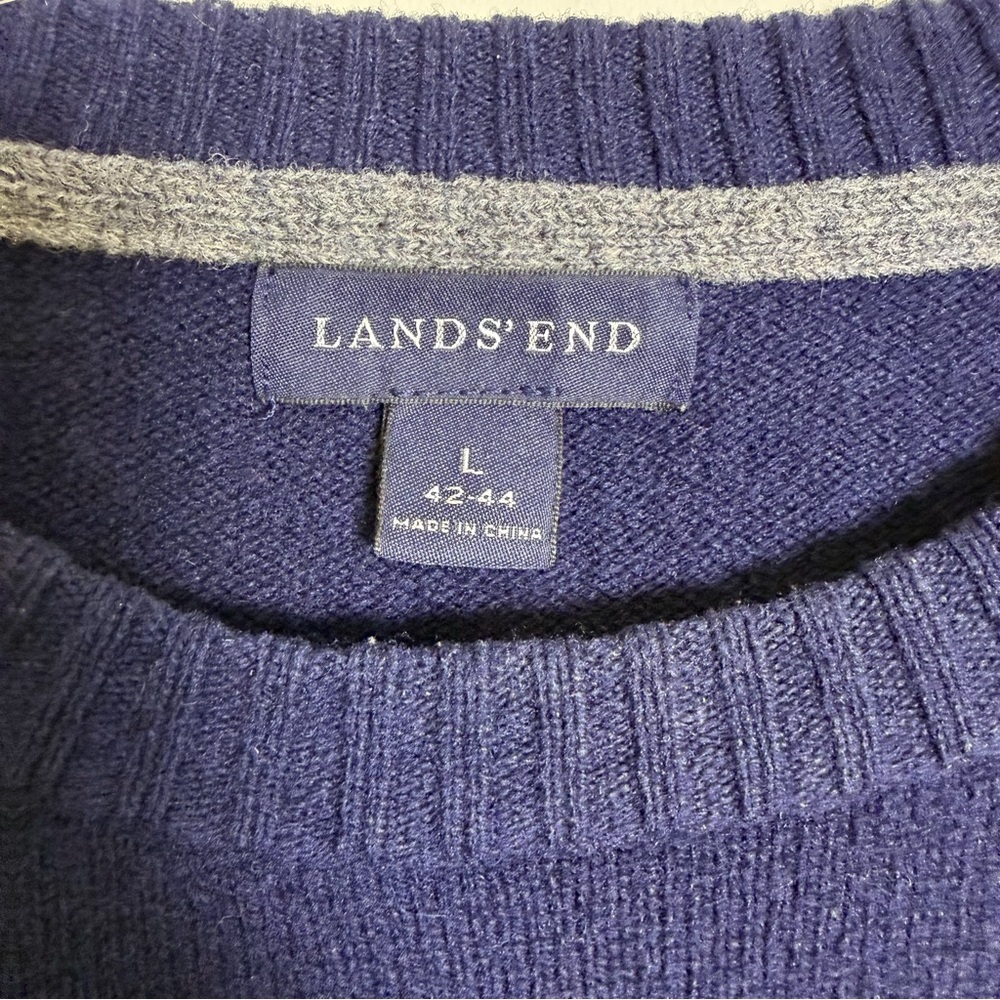 LANDS' END Men's Lambs Wool Crewneck Sweater, Navy | Sz LG - Picture 2 of 7